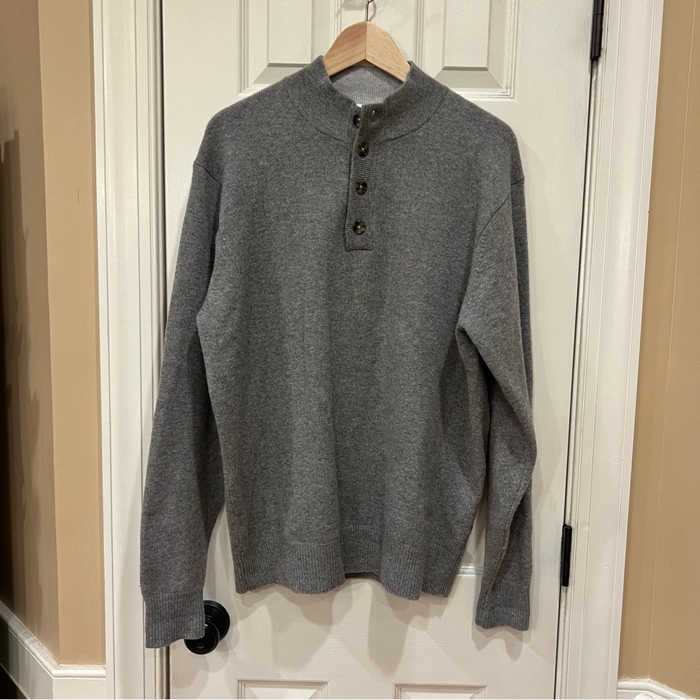 Peter Millar Men’s Cashmere Sweater Gray Button Neck Pullover Large